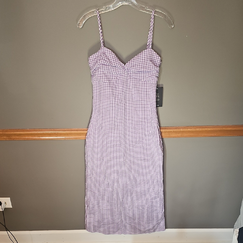 Elegant Lavender Checkered Midi Dress